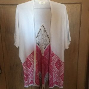 Red and White Knitted Kimono